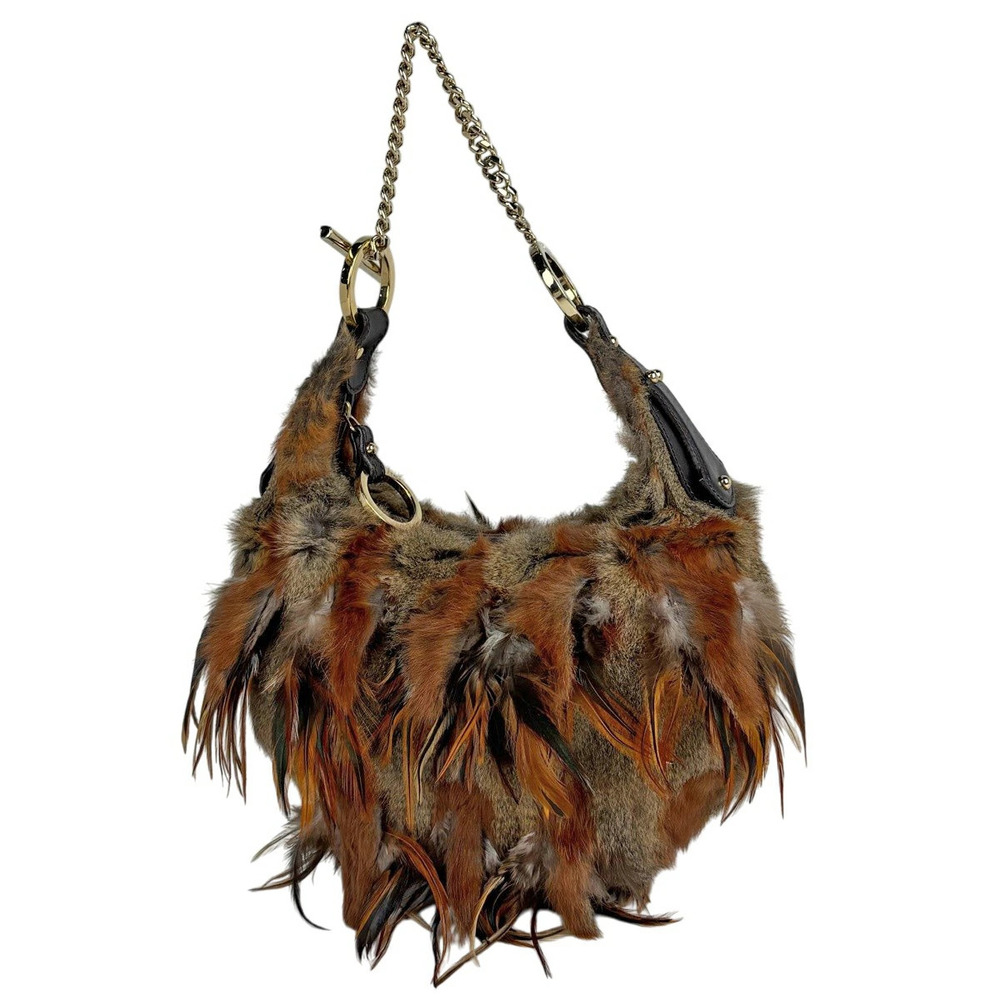 Fendi logo chain shoulder bag handbag leather brown